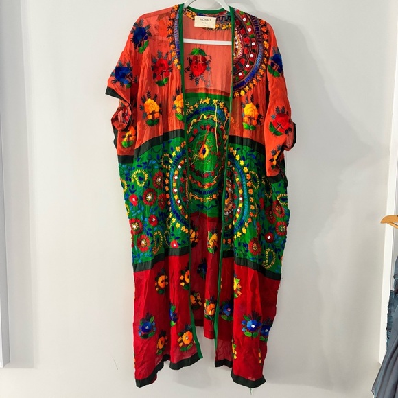 MOMO NEW YORK x FREE PEOPLE Multi Color EMBROIDERED Kimono Duster Robe Size OS - Picture 2 of 9